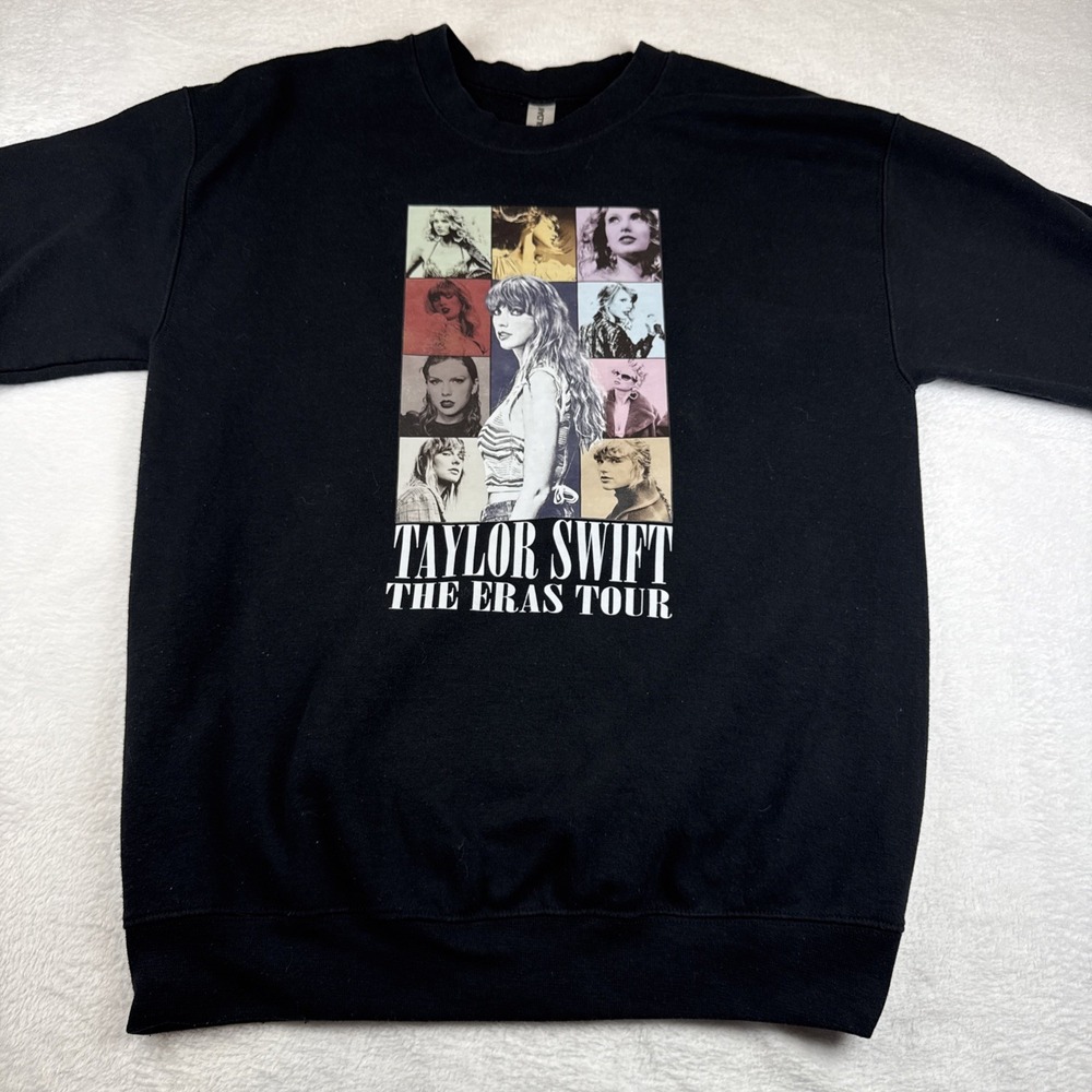 Taylor Swift The Eras Tour Sweatshirt M Black Graphic Cities Dates Album Eras
